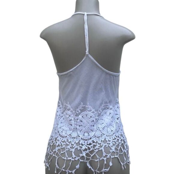 You Are Not Alone Cami Tank Top Women's Medium White Halter Embroidered Crochet - Picture 8 of 14